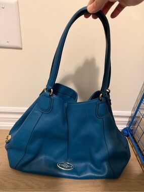 Coach Teal Blue Pebbled Leather Shoulder Bag
